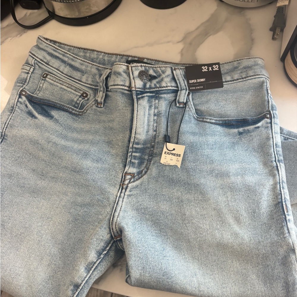 Express Light Blue Super Skinny Jeans - Picture 2 of 4